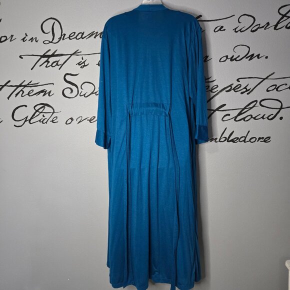 Natori Slinky Long Nightgown With Lace and Robe Set, Peignoir Set, Deep Teal M/L - Picture 4 of 12